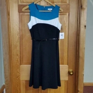 Calvin Klein Tri-Colored Sleeveless Zippered Lined Belted Sz 10 Dress - Picture 1 of 13