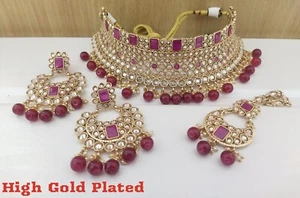 Wedding Jewelry Bollywood Wedding Choker High Gold Plated Choker Necklace Set - Picture 1 of 1