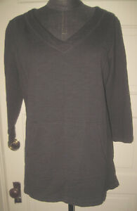 LIZ CLAIBORNE WEEKEND Black V-Neck Pullover Top Shirt Blouse L