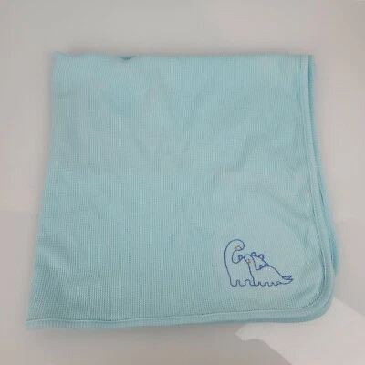 Parents Choice Thermal Dinosaur Dino Blanket Cotton Waffle Weave Aqua Blue - Image 1 of 3