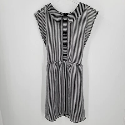 Vestido American Rag Cie Transparente Negro Blanco Rayas Acento Lazo Atado Espalda Talla Pequeña Foto 1 de 4