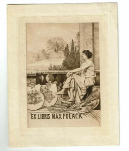 Historischer Druck - Ex Libris um 1900 - Max Polack Wappen Frau Antike - Picture 1 of 2