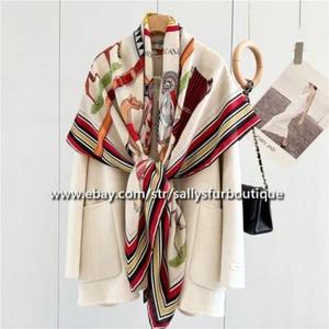 Sallys 70% Cashmere & 30% Silk Stole Horses Print Double Face Scarf Shawl 53" - Picture 1 of 10