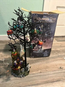 Halloween 20" House & Tree With 12 Spooky Glass Ornaments Lights Up Complete - Picture 1 of 12