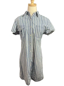 Jones New York Dress Short Sleeve Dress Size 10 Button Blue White Stripe - Picture 1 of 8
