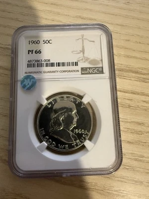 1960 Franklin 90% Silver Half Dollar- Philadelphia- PF66 Sight White  - Image 1 of 4