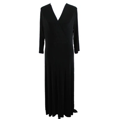 Maxi Vestido Coldwater Creek Para Mujer Talla M Negro Imitación Envoltura Slinky Acetato Manga 3/4 Foto 1 de 4