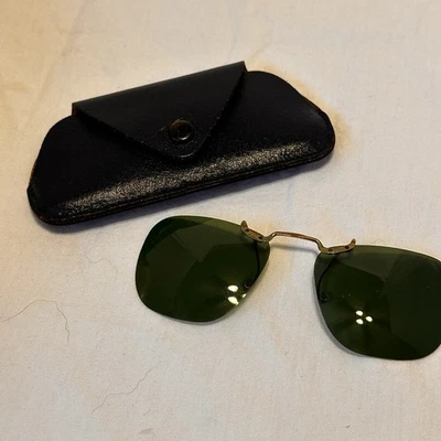 Gafas de sol vintage Polaroid tinte verde dorado metal con clip monturas con estuche de cuero Foto 1 de 4