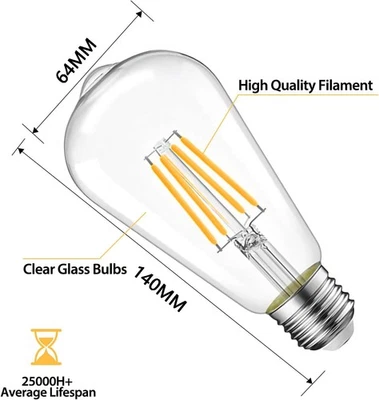 Antique 2-8W LED Filament Bulbs E27 Medium Screw Clear Glass AC 220V Edison Bulb - image 1 of 4