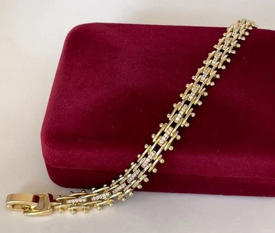 Luxus Panzer Armband Zirkonia Kristalle 585er Gelbgold 14K vergoldet 19cm Damen - Bild 1 von 4