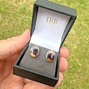 Derbyshire Blue John Hallmarked Solid Sterling Silver Stud Earrings - Picture 1 of 22