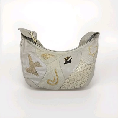 VTG Y2K Sharif - White Leather Patchwork Snakeskin Tote Bag - Made in USA - Image 1 of 4