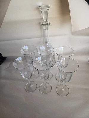 Juego de vino rumano de cristal soplado moldeado vintage - “Sonja” 1 jarra + 6 vasos Foto 1 de 4