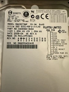Fujitsu MAX3073NP 73GB 68 Pin 15K RPM Wide SCSI  CA06560-B260 Low Power on Hours - Picture 1 of 5