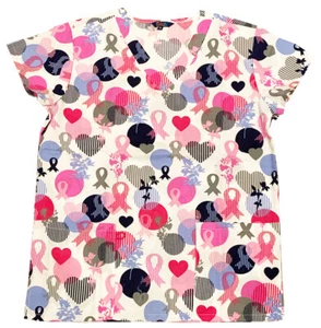 Womens Fashion Medical Nursing Scrub Tops Strip Dots Hearts Ribbon 2XL - Picture 1 of 2