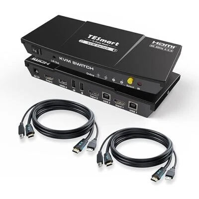 HDMI KVM Switch, 2 PC 1 Monitore Switch 4K 60Hz mit Kabel×2, EDID Emulat - Bild 1 von 3
