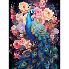 Elegant Peacock with Rose Flower Blooms Vibrant Floral Canvas Poster Print Art
