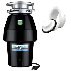 Eco Logic 1/2 HP Anti-Inceppamento Silenzioso Smaltimento Spazzatura, Flangia Lavello Bianco e Tappo - Foto 1 di 7