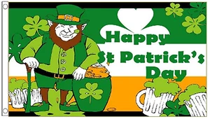 St Patrick's Day Leprechaun Polyester 5'x3' Flag - Picture 1 of 3