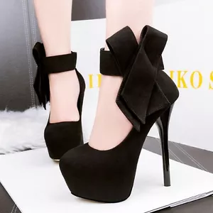Sexy Mujer Tobillo Bowknot Correa Party Plataforma Tacones altos Stiletto Pumps Zapatos - Imagen 1 de 14