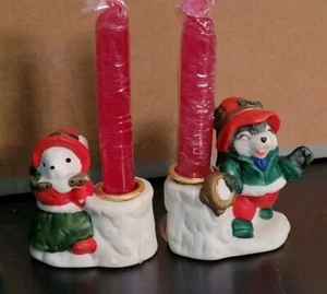 CANDELABROS NAVIDAD ANIMALES VINTAGE SIN USAR CON VELAS ROJAS ENVUELTAS - Imagen 1 de 14