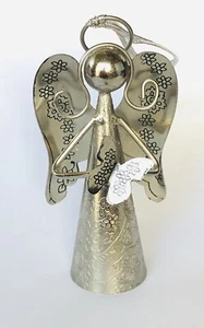 Praying Angel with Butterfly Bell Ornament Floral Silver tone metal - Picture 1 of 4