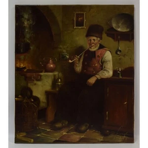 Um 1950 Alter Bild Mann mit Pfeife, Öl signiert, 70x60,5 cm - Bild 1 von 7