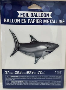 Shark Party Shaped Metallic Balloon 28.25" x 37" Foil Shark Party Decorations - Picture 1 of 2