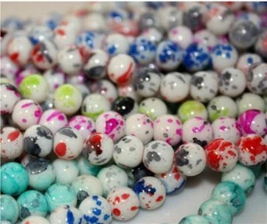 NEW POLKA DOT DRAWBENCH GLASS BEADS choose 6mm 8mm COLOUR CHOICE - Picture 1 of 12
