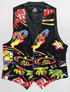 VTG Planet Hollywood Vest L/XL 5 Button All Over Print Graphic Retro Uniform - Picture 1 of 9