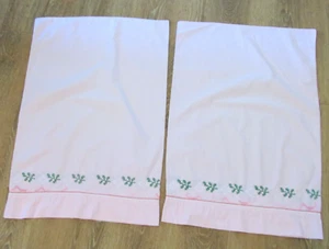 Pair  Vintage Pink Embroidered Standard Size Pillowcases With Pink Floral Design - Picture 1 of 6
