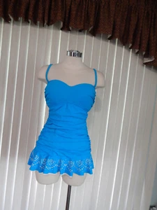 "Profile by Gottex" 1 Piece Bright Teal Slimming Skirted Swimsuit Sz.12 - Picture 1 of 4