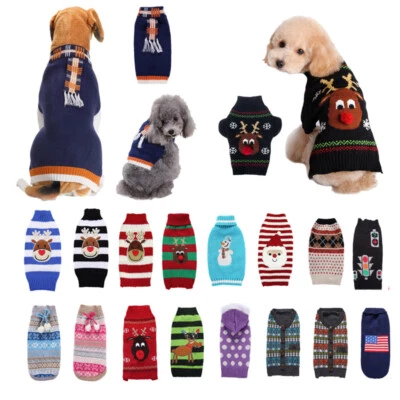Warm Pet Clothes Christmas Knitted Sweater Puppy Costume Coat Winter for XXS-XXL - Image 1 of 4