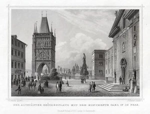 Tschechien: Prag. Altstädter Brückenplatz. Originaler Stahlstich um 1850 - Picture 1 of 1