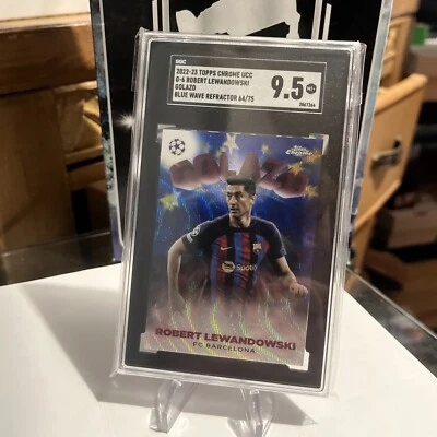 2022-23 Topps Chrome UCL GOLAZO Robert Lewandowski Blue Wave /75 SGC 9.5 - Image 1 of 2