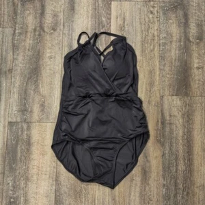 *NUEVO SIN ETIQUETAS* Envoltura Halter Azul Costero Control Abdomen Negro Una Pieza - Grande - Imagen 1 de 6