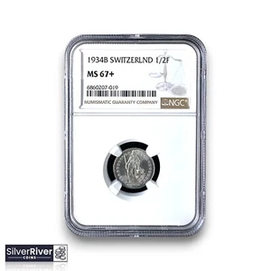 1934-B Switzerland Silver 1/2 Franc (*Certified MS67+ by NGC*) - Lustrous Blazer - Picture 1 of 4