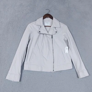 Old Navy Moto Jacket Womens Small Light Gray Full-Zip Canvas Zip Sleeves NWT - Picture 1 of 14