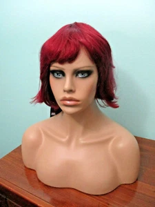 12" burgundy red medium length straight shaggy BOB style WIG by SEPIA / WEST BAY - Picture 1 of 10
