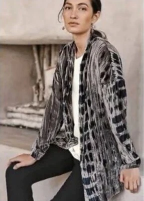 NUEVA Chaqueta Pure Jill Terciopelo Aplastado Estampado Shibori Frente Abierto Forrada Talla Sp Foto 1 de 4