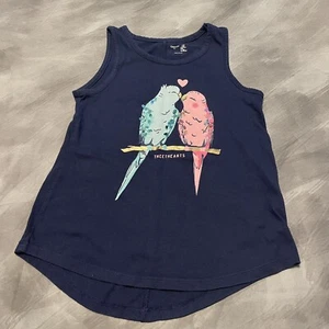 Girl’s Gap Kids Birds "Tweethearts" Navy Blue Tank Top Size Medium Sequins - Picture 1 of 4