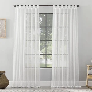 Archaeo Burlap Weave Linen Blend Tab Top Curtain, 50" x 84", White - Bild 1 von 1