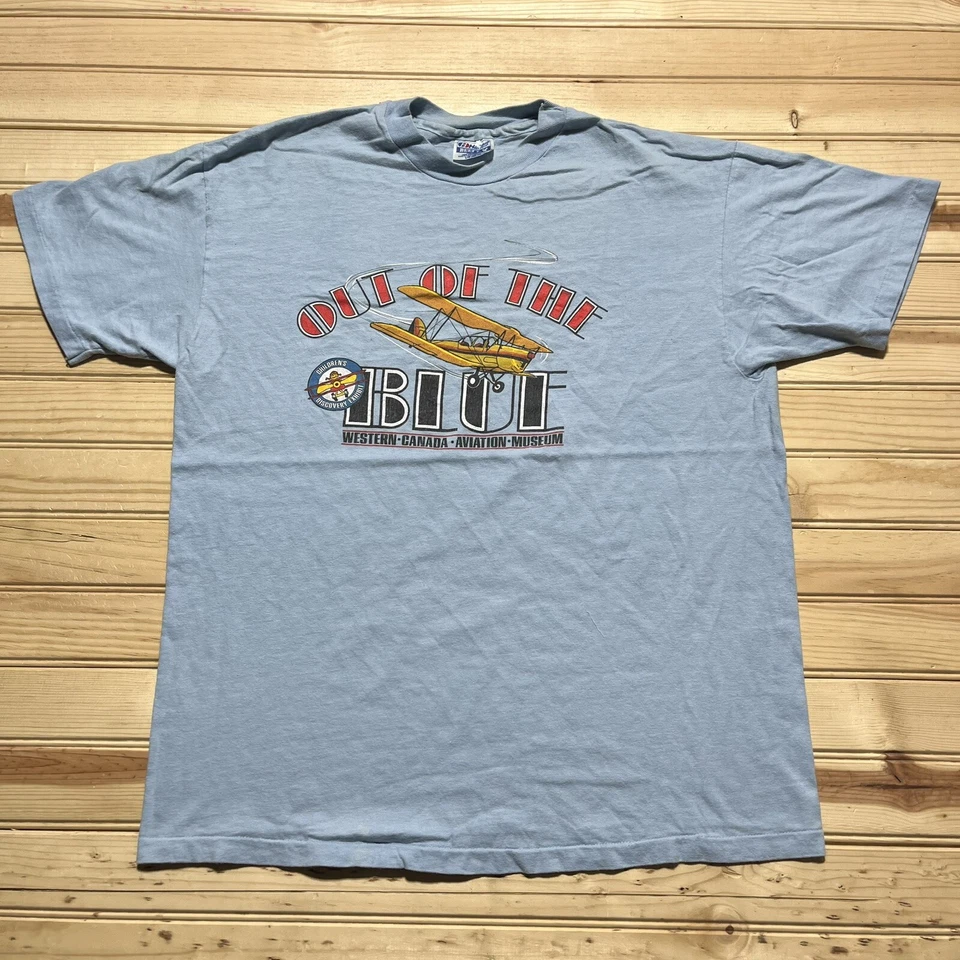 Vintage Out Of The Blue Aviation Children’s Discovery Exhibit Plane Shirt Size L - Image 1 of 4
