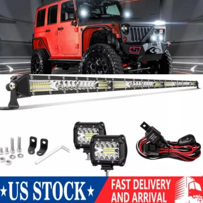 Slim 40"inch 2400W LED Light Bar Combo Spot Flood Truck Offroad+4"Pods Kit  42" - Image 1 of 4