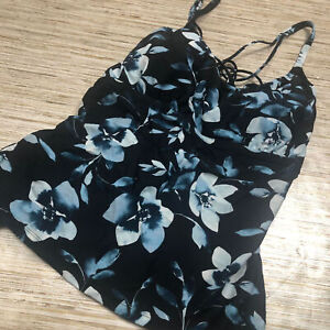 1894 Island Escape laced strappy back Padded Tankini Top NAVY WATERCOLOR sz 16