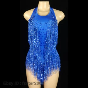 Mujeres Cristales Brillantes Flecos Body Borla Mono Baile Disfraz Ropa de Escenario - Imagen 1 de 34