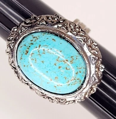 Anillo vintage talla 7, vestido hecho a mano de plata tibetana turquesa joyería de moda  Foto 1 de 4