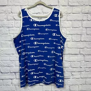 Champion Tank Top Mens XLT Blue Spellout AOP Athletic Wear Gym Workout Cotton - Picture 1 of 8