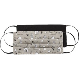 NEW!~Reversible Cotton Face Two Ply Pleated Mask~Dog~Bone/Paw/House/Ball/Hydrant - Picture 1 of 2