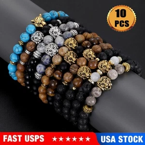 10 Stck. Naturstein Perlen Armbänder Set Männer Frauen Löwenkopf Charm Yoga Schmuck - Bild 1 von 10